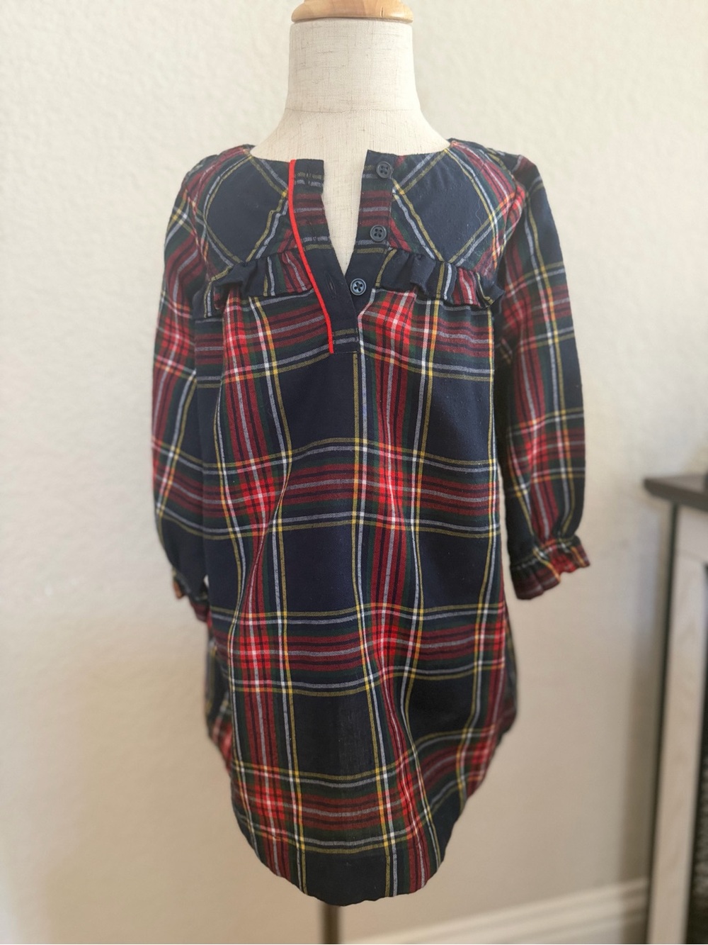 Crewcuts Navy, Red and Yellow Plaid Long-Sleeve Dress